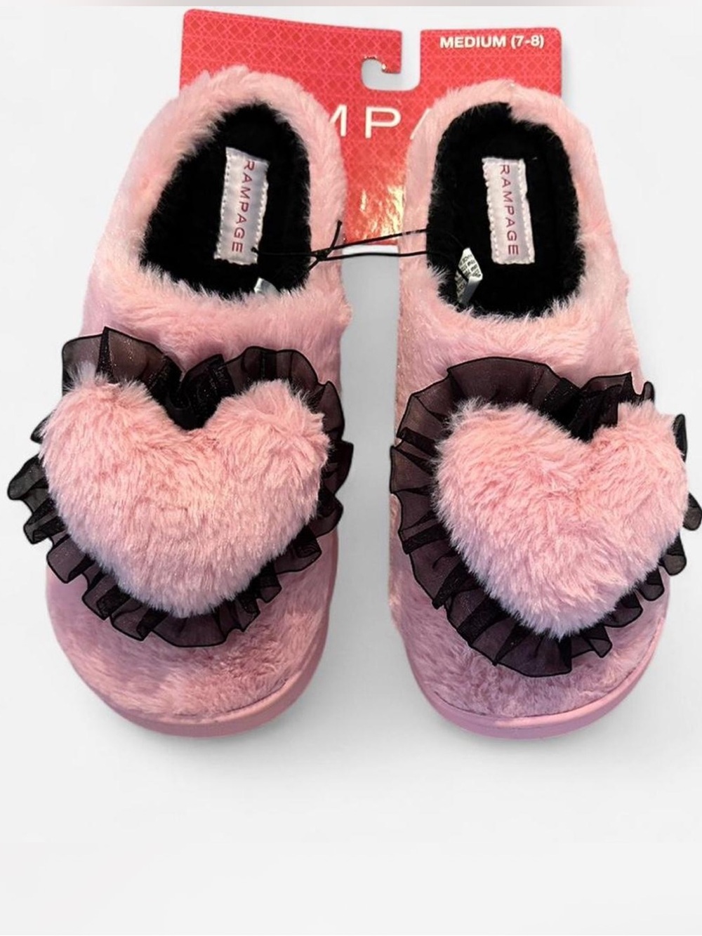 Rampage M 7/8 Heart Ruffle Slippers New